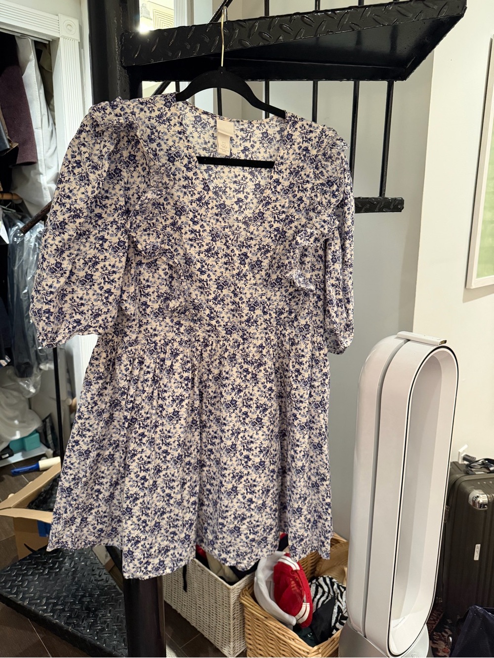 H&M White Dress with Blue Floral Print
